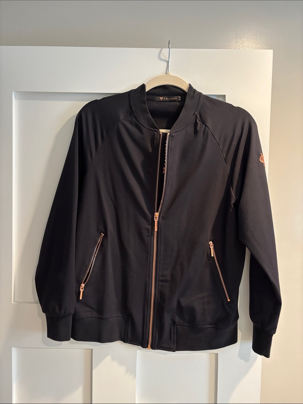 Black Bomber Jacket with Rose Gold Zippers